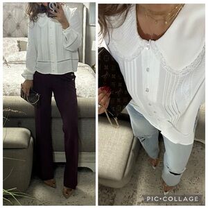 New🩷 White Pintuck Blouse with Lace Collar